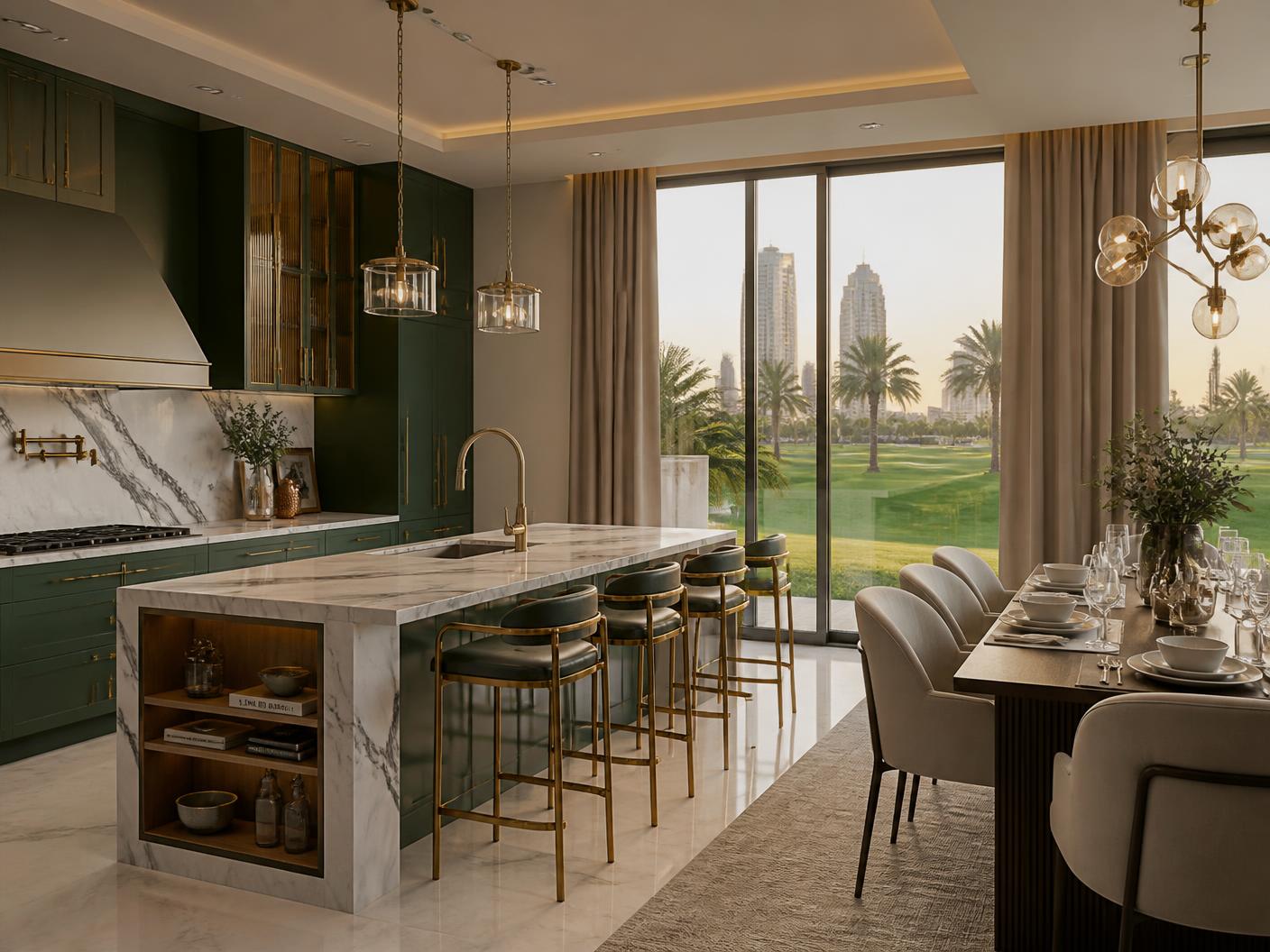 Renovated kitchen and dining space at a Sanctuary Falls villa, Jumeirah Golf Estates